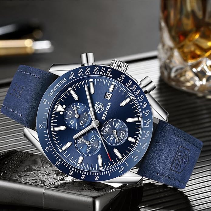 BY BENYAR Watch for Men Analog Quartz Chronograph Waterproof Luminous Designer Mens Wrist Watches Business Work Sport Casual Dress Watch with Silicone Strap Elegant Gifts for Men