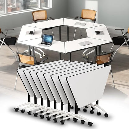 Conference Room Table, 47.2 Inch Folding Conference Tables with Wheels, Modern Office Meeting Table, Easy Flip & Nest Design, Rectangular Seminar Tables with Metal Frame for 2-24 People (L, 8PCS)