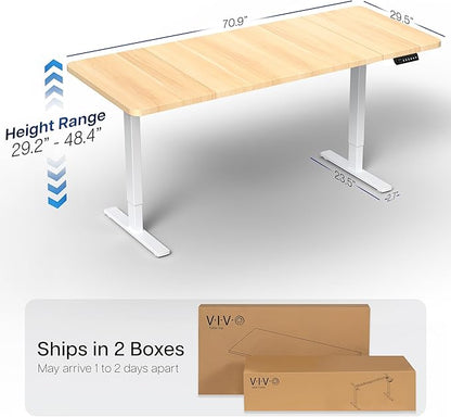 VIVO Electric 71 x 30 in Standing Desk, Memory Height Adjustment, 1B Series, Light Wood Top White Frame, DESK-KIT-1W7C