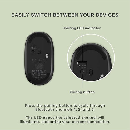 Satechi OntheGo Bluetooth Mouse with USB C Rechargeable Battery, Connect up 3 Devices, Compact and Portable Wireless Mouse for Laptop, Computer, Tablet – Black
