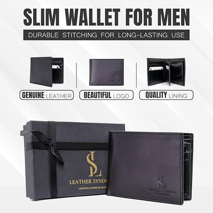 Bifold Wallet for Men with Premium Cowhide Leather Slim Wallet, Minimalist Design, Multiple Card Slots, Stylish Durable Gift-Ready Men’s Wallet (Black)