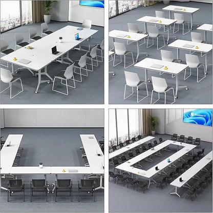 Conference Room Table, Folding Conference Table with Flip-Top Design, Mobile Seminars Dynamic Meetings Training Tables for Offices, Classrooms, and Meeting Room (10, 1915, 61)