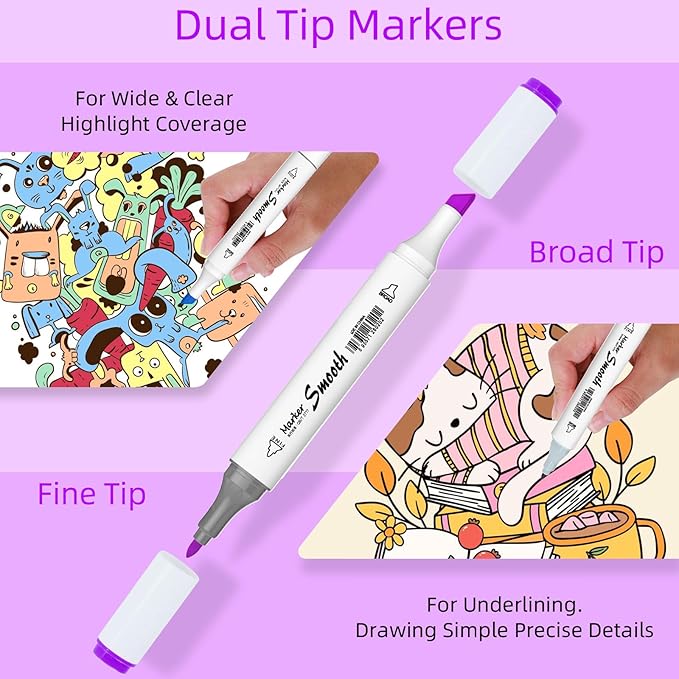 48 Colors Alcohol Markers, Dual Tip Art Markers with Fine Tip & Chisel Tips for Coloring, Illustrations, Drawing, Sketching Perfect for Adults