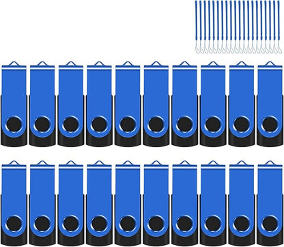 EASTBULL Flash Drive Bulk 2GB USB 20 Pack with Lanyards USB 2.0 Thumb Drive Bulk Memory Stick Swivel Pen Drive for Storage and Backup 2 GB 20 Pack, Blue