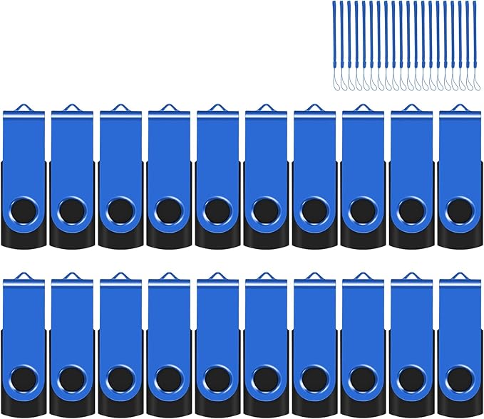 EASTBULL 4GB USB Flash Drive Bulk Thumb Drives 20 Pack with Lanyards USB 2.0 Memory Sticks Zip Drive Pen Drive for Storage and Backup Blue 20PCS 4GB