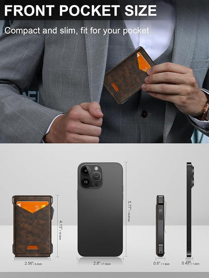Wallet for Men RFID Wallet with 2 ID Windows & Money Clip, Slim Pop Up Card Holder for 10-12 Cards, Bifold Minimalist Smart Wallet for Front Pocket, Compact Metal Credit Card Holder, Gifts for Men