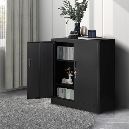 Metal Storage Cabinet, 36.2" H Locking Storage Cabinet with Adjustable Shelves for Garage, Home, Office, Utility Room-Black