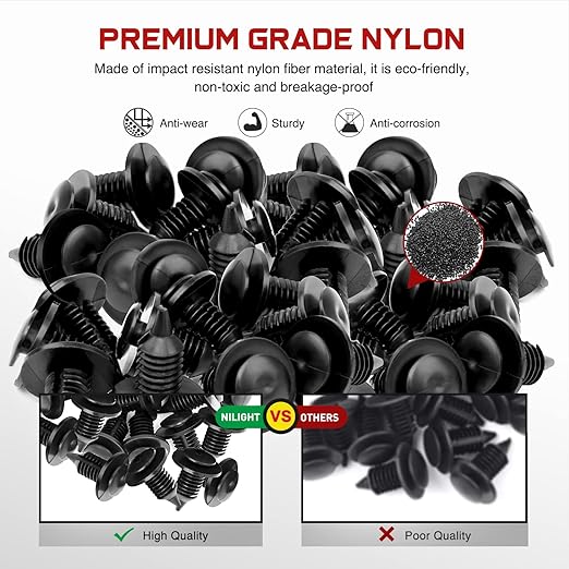 Nilight 50PCS Interior Door Panel Clips Rivet Retainer Fender Bumper Fasteners Clips OEM N805155-S,6505878-AA 9mm Hole 2 Years Warranty