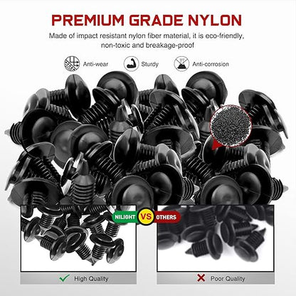 Nilight 50PCS Interior Door Panel Clips Rivet Retainer Fender Bumper Fasteners Clips OEM N805155-S,6505878-AA 9mm Hole 2 Years Warranty