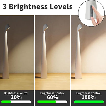 Portable Cordless LED Desk Lamp, Rechargeable Wireless Table Lamp, 3-Level Brightness, Patio & Bedside Night Light, Dining Room Ambient Reading Light (White)