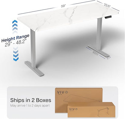 VIVO Electric Dry Erase 60 x 24 in Standing Desk, Memory Height Adjustment, 1B Series, White Marble Pattern Top, Gray Frame, DESK-KIT-1G6WM