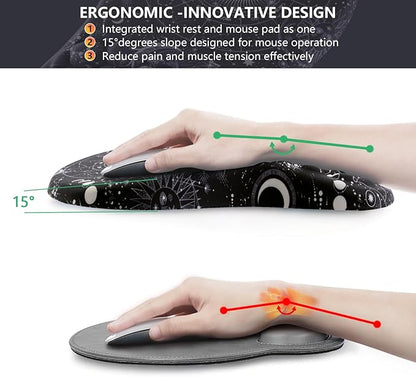 Mouse Pad Wrist Support, Ergonomic Mouse Pad with Wrist Rest, Comfortable Computer Mouse Pad for Laptop, Pain Relief Mousepad with Non-Slip PU Base Sun Moon
