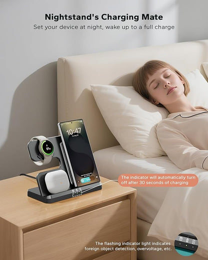 3 in 1 Charging Station for Samsung, Wireless Charger Stand for Galaxy S25 Ultra/S24/S23/Z Fold, Phone and Watch Charger for Samsung Watch Galaxy 8/7/6/5, Galaxy Buds 3/2/Pro