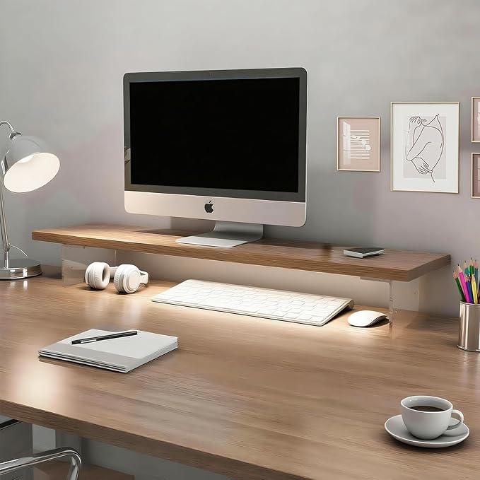 Dual Monitor Stand Riser, Wooden Computer Monitor Stand No Assembly Required Exquisite Monitor Stand for Computer Laptop Printer TV