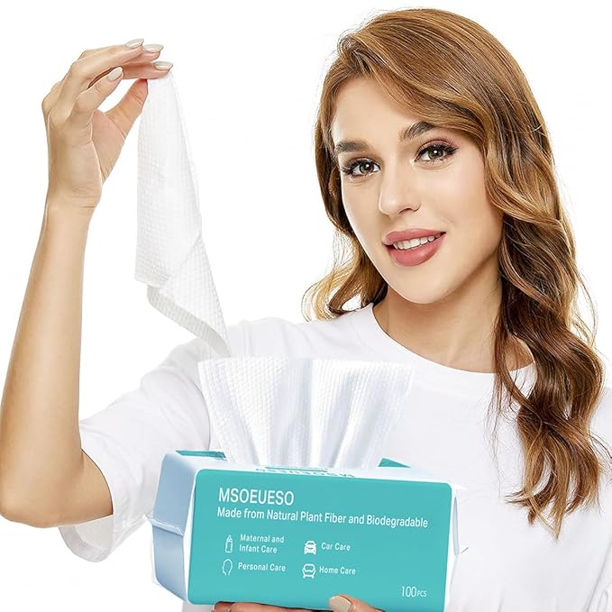 MSOEUESO Cotton Facial Tissues – 100-Count Soft Disposable Face Towels for Sensitive Skin, Makeup Removal & Desk Skincare