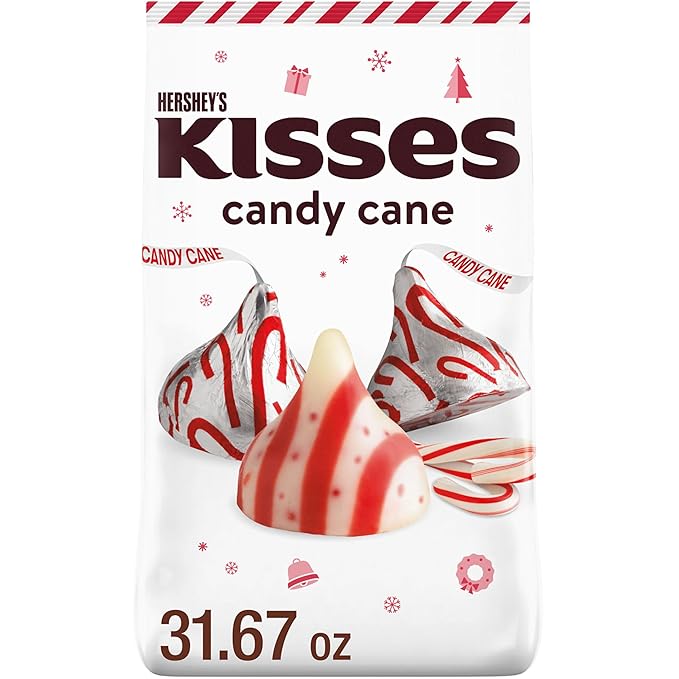HERSHEY'S KISSES Candy Cane Flavored, Christmas Candy Bulk Bag, 31.67 oz