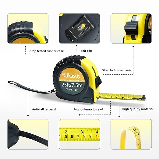 25ft Self-Locking Tape Measure. Dual Metric/Imperial Scales. Durable Carbon Steel, Clear Markings. Perfect for DIY, Construction & Woodworking