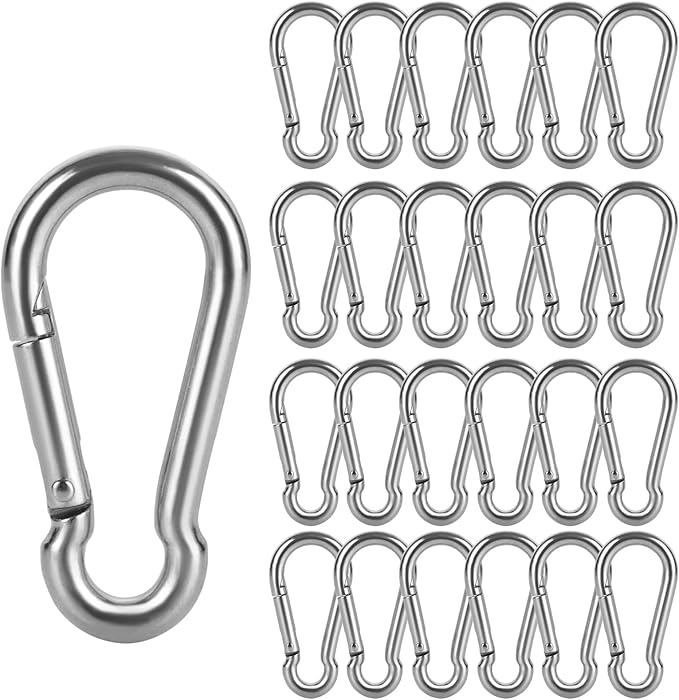24 PCS M6 x 2-3/8 Inch Carabiner Clips Heavy Duty Spring Snap Hooks Stainless Steel Carabiner Clip Mini Carabiner Clips Quick Link Clip for Keychain Camping Hiking Fishing Dog Leash Keys, Silver
