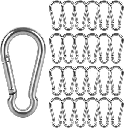 24 PCS M6 x 2-3/8 Inch Carabiner Clips Heavy Duty Spring Snap Hooks Stainless Steel Carabiner Clip Mini Carabiner Clips Quick Link Clip for Keychain Camping Hiking Fishing Dog Leash Keys, Silver