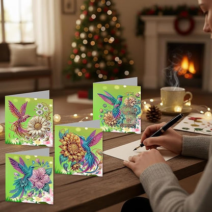 jinglinhh 12pcs Hummingbird Sunflower Diamond Art Painting Greeting Cards with Envelopes, DIY Card Making Kits for Adults, Diamond Art Christmas Cards for Birthday Holiday Postcards Craft Gifts