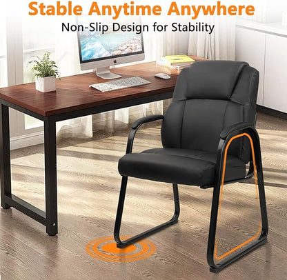 CLATINA Ergonomic Black Guest Chair with Arms Set of 4- Office Reception & Conference Seating, PU Leather Meeting Chairs with Sled Base for Waiting Rooms & Home Offices