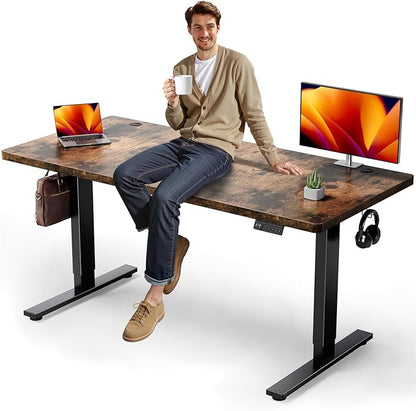Electric Standing Desk Adjustable - 63x30 Inch Sit Stand Desk with 1 Inch Thick Tabletop, Double Beam Frame, 3 Memory Height Adjustment, Cable Management for Home Office