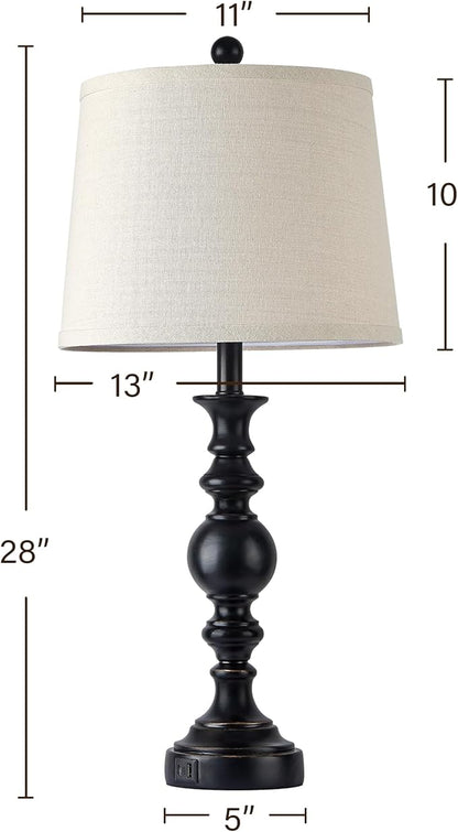 Farmhouse Lamp for Bedroom Set of 2, Table Lamp for Nightstand with Dual USB Charging Ports, 28" Table Lamps for Living Room, Bulb Not Included