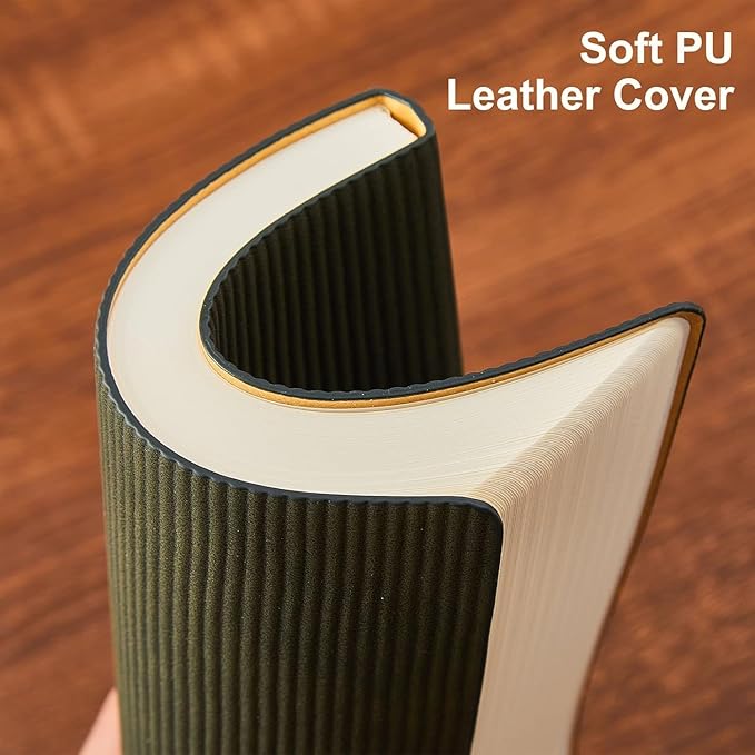 Lined Journal Notebook for Work College Ruled Note Book 7.2"x9.6" B5 PU Leather Daily Journaling 160 Pages for Women Men Writing Home School Supplies Business (Khaki/Green)