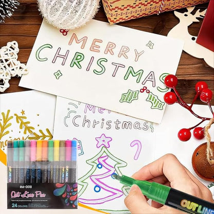 Marker Pen for Highlight, Outline Shimmer Markers Double Line Self-Outline Metallic Glitter Pens Super Squiggles Glitter Marker Set for Card Scrapbook Craft Arts Supplies, Gifts for Kids Teen Girl(12)