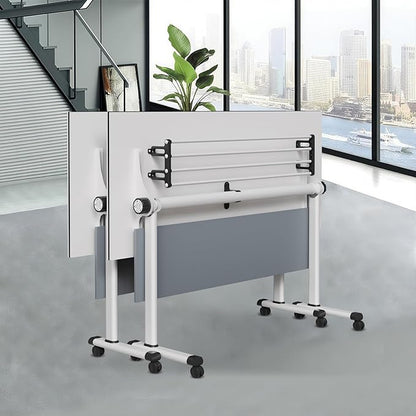 Conference Table Folding Conference Room Tables, Modern Mobile Meeting Training Table with Silent Wheels, Foldable Seminar Table for Offices, Classrooms, Libraries (2, Grey, 47.2in)