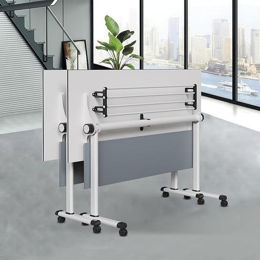 Conference Table Folding Conference Room Tables, Modern Mobile Meeting Training Table with Silent Wheels, Foldable Seminar Table for Offices, Classrooms, Libraries (2, Grey, 47.2in)