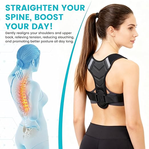 Posture Corrector for Men & Women, Adjustable Back Brace & Straightener for Office, Home & Daily Use, Relieve Back Pain, Prevent Hunching & Slouching, Comfortable & Breathable, M