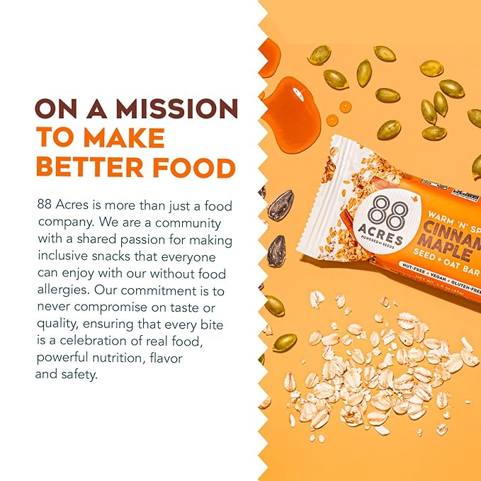 88 Acres Granola Bars | Gluten Free, Nut-Free Oat and Seed Snack Bar | Vegan & Non GMO | 12 Pack (Cinnamon Maple)