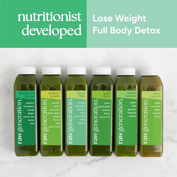 Raw Generation Deep Detox Cleanse – 10-Day Juice Cleanse with Less Sugar for Weight Loss, Energy, Clearer Skin & Gut Health – 16 Chlorophyll-Packed Juices to Detox Your Body and Reset Your Diet (Assortment May Vary)