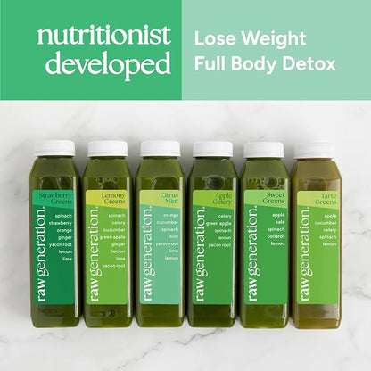 Raw Generation Deep Detox Cleanse – 10-Day Juice Cleanse with Less Sugar for Weight Loss, Energy, Clearer Skin & Gut Health – 16 Chlorophyll-Packed Juices to Detox Your Body and Reset Your Diet (Assortment May Vary)