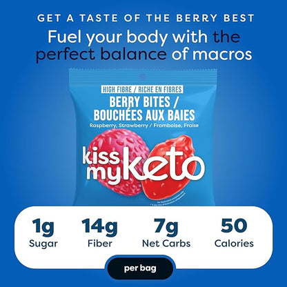 Kiss My Keto Sugar Free Gummies, Berry Bites 8-Pack – Satisfy Cravings while Staying in Ketosis – High Fiber, 7g Net Carbs, Non-GMO, Vegan, & Gluten-Free – Low-Calorie Vegan Candy