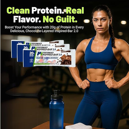 Performance Inspired Nutrition - Protein Bar 2.0 – Contains: 20G Protein - 6G Fiber - 4g MCTs - 1 Billion CFU Probiotics – 1G Prebiotics - G Free – BIG 70g bar - Chocolate 12-Ct. Box