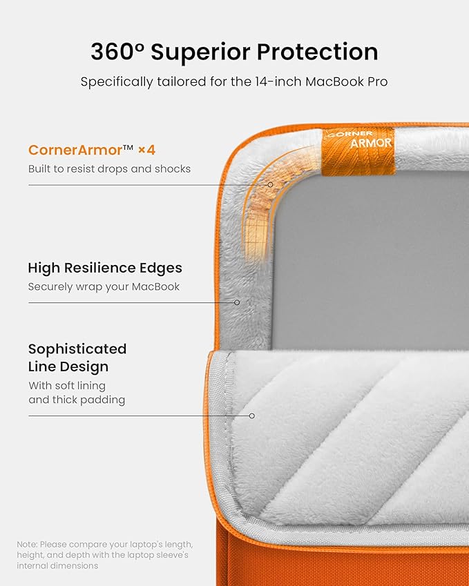 tomtoc 360 Protective Laptop Sleeve for 14-inch MacBook Pro M5/M4/M3/M2/M1 Pro/Max A3434 A3112 A3401 A3185 A2992 A2918 2025-2021, Water-Resistant Case Bag with Accessory Pocket for 13.8 Surface Laptop