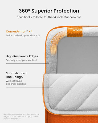 tomtoc 360 Protective Laptop Sleeve for 14-inch MacBook Pro M5/M4/M3/M2/M1 Pro/Max A3434 A3112 A3401 A3185 A2992 A2918 2025-2021, Water-Resistant Case Bag with Accessory Pocket for 13.8 Surface Laptop