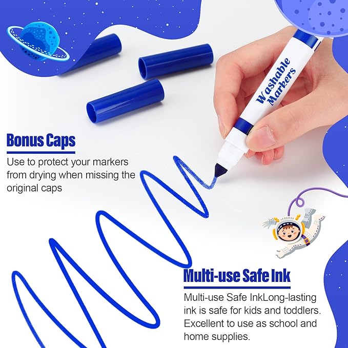 Janlaugh 24 Pcs Washable Markers Bulk Broad Line Markers Coloring Conical Tip Large pens for Kids art projects, Teachers, Students, Toddlers, Party Favors, Classrooms, Donations(Blue)