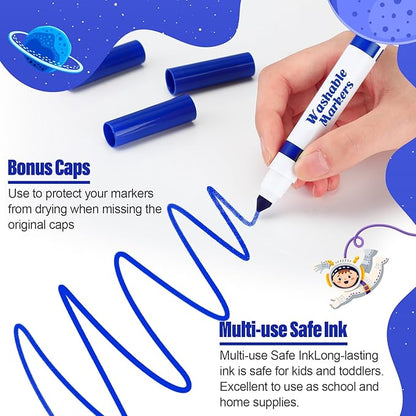 Janlaugh 24 Pcs Washable Markers Bulk Broad Line Markers Coloring Conical Tip Large pens for Kids art projects, Teachers, Students, Toddlers, Party Favors, Classrooms, Donations(Blue)