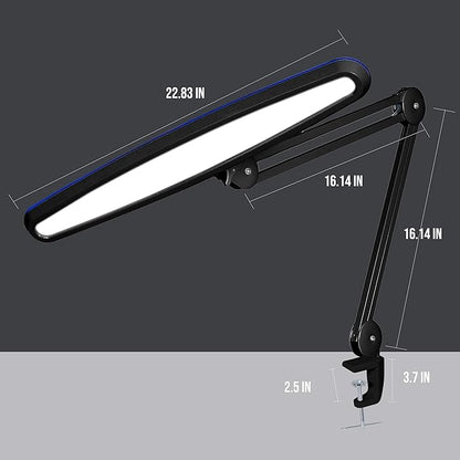 Neatfi XL LED Desk Lamp with Clamp – 2,200 Lumens, 23” Wide, Dimmable Task Light for Office, Study, Crafting & Nail Techs (Non-CCT with Clamp, Black)