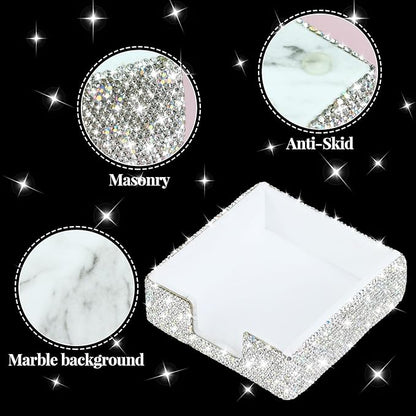 MultiBey Bling Crystal Sticky Notes Holder 4x4 inches Memo Pad Holder Post it Note Dispenser Desk Supplies Organizer Accessories for Office Home Schools Supplies (Sliver ﻿