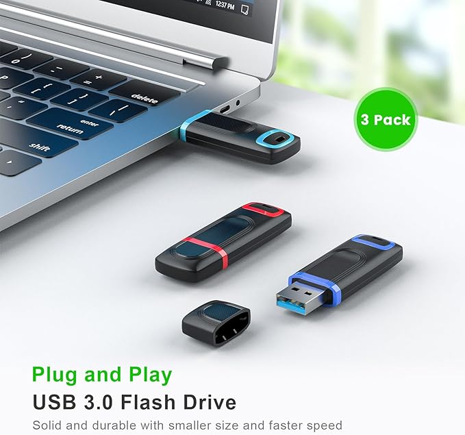 TOPESEL 128GB Flash Drive 3 Pack, USB 3.0 Thumb Drives High Speed Memory Stick Jump Drive Zip Drive for Data Storage and Backup (Three Mixed Colors: Red Blue Cyan)