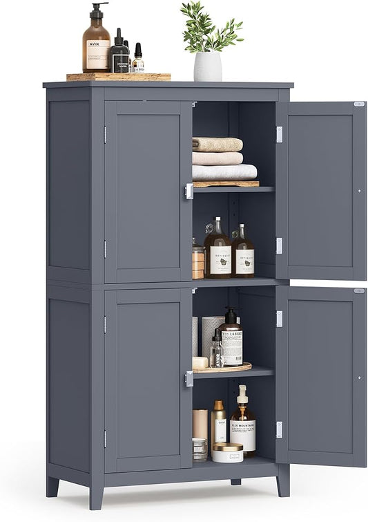 VASAGLE Floor Storage Cabinet, Freestanding Storage Unit with 4 Doors, Adjustable Shelves, 11.8 x 23.6 x 43.3 Inches, for Entryway, Bathroom, Slate Gray UBBC552G01V