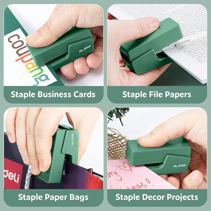 Mini Stapler with 830 Staples, Small Cute Desk Staplers, 25 Sheet Capacity, Green