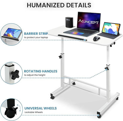 Aconcept Tiltable Small 32 x 16 inch Standing Desk, White Sit Stand Up Rolling Desk with Wheels, Height Adjustable 25-44" for Tablet Laptop and Walking Pad