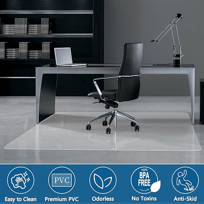 Chair Mat for Hardwood Floor, 48" x 36" Clear Desk Chair Mats, Easy Glide Plastic Mat for Under Office Chair, Rectangle