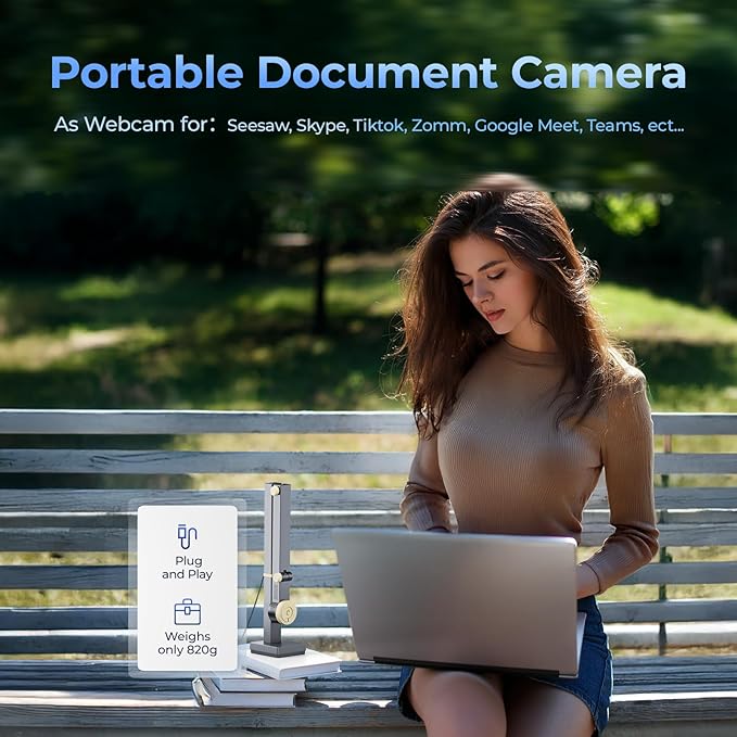 CZUR Fancy S Pro USB Document Camera for Teacher, 12MP 4K Webcam with Microphone and LED Light, Up to 60fps, Auto Focus, for Remote Teaching, Web Conference, for Mac and Windows, Black