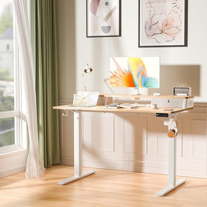 Electric Standing Desk with 2 Drawers 48''x 24'' Adjustable Height Sit to Stand Up Desk with Storage Shelf C-Clamp Mount Compatible Home Office Desks Computer Gaming Table Ergonomic Workstation